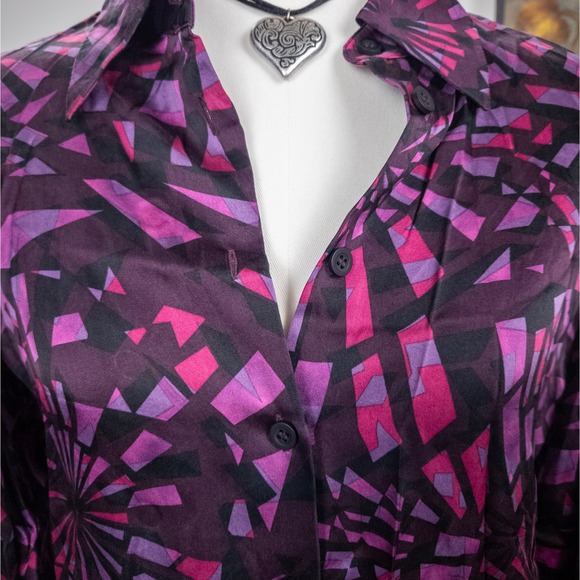 Y2K Purple Abstract Silk Button Down Blouse Womens Anne Klein - Picture 7 of 8